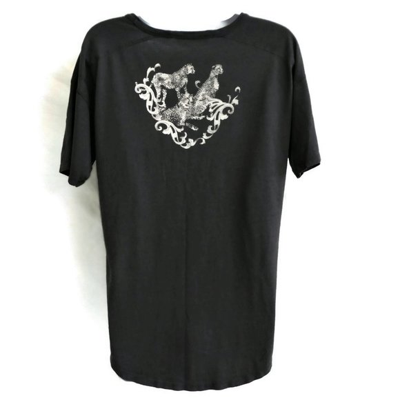 Zara Tee Black Hi Low Animal Cheetahs front & Back Crew Slouchy S - Picture 4 of 7